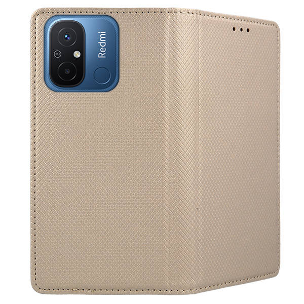 SKLO + PUZDRO 2v1 pre Xiaomi Redmi 12C - Knižkové puzdro MAGNET zlaté