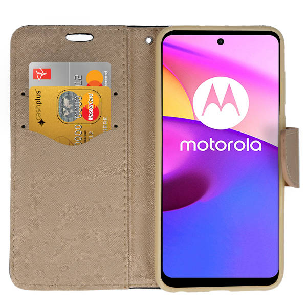 9D SKLO + PUZDRO pre Motorola Moto G23 / G13 - Knižkové FANCY čierno zlaté