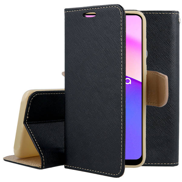 9D SKLO + PUZDRO pre Motorola Moto G23 / G13 - Knižkové FANCY čierno zlaté
