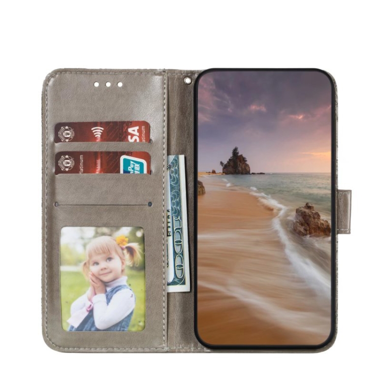 9D SKLO + PUZDRO 2v1 pre Samsung Galaxy A54 5G - Knižkové FLOWER sivé