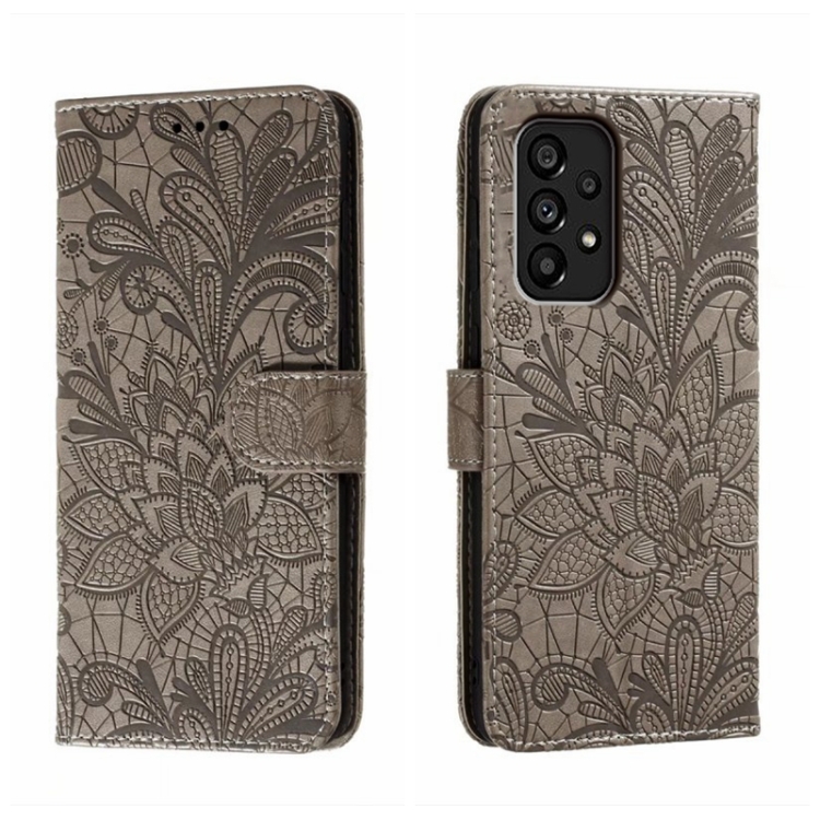 Knižkové puzdro na Samsung Galaxy A54 5G - FLOWER sivé