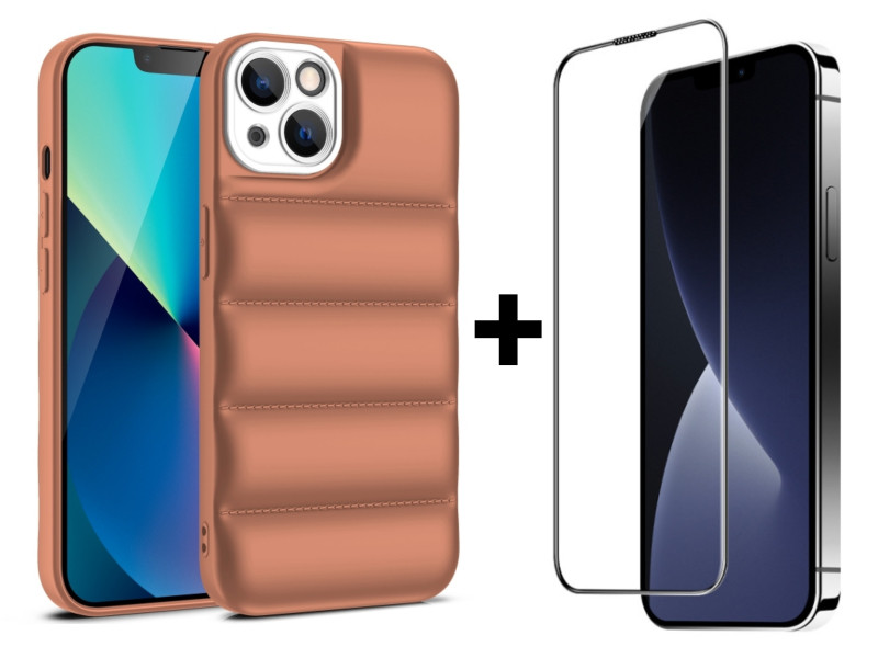 SKLO + PUZDRO 2v1 pre iPhone 15 - Zadné AIRBAG hnedé