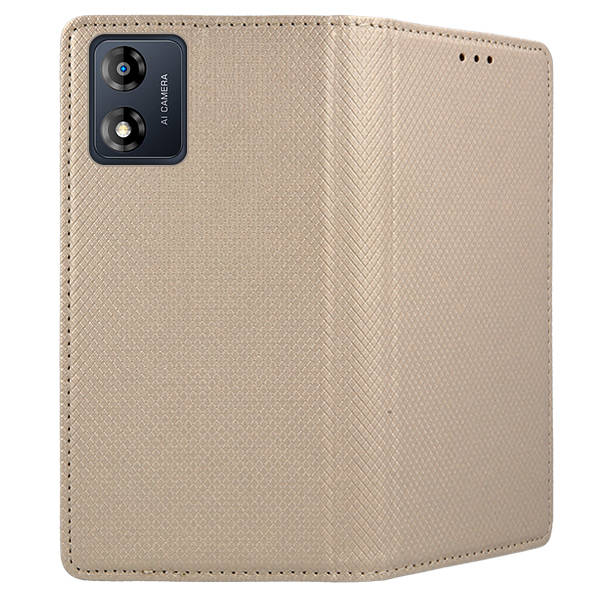 9D SKLO + PUZDRO 2v1 pre Motorola Moto E13 - Knižkové SMART MAGNET zlaté