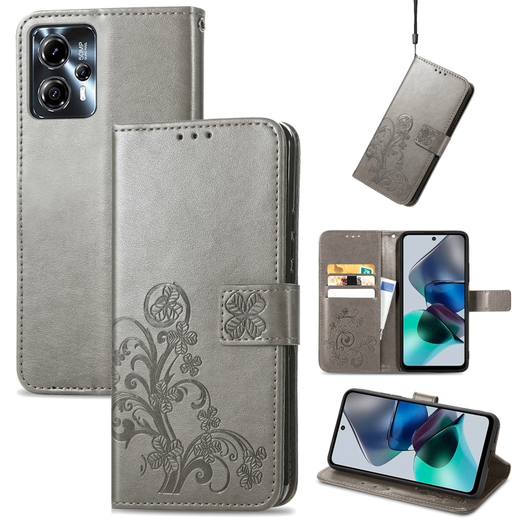 SKLO + PUZDRO 2v1 pre Motorola Moto G23 / G13 - Knižkové LEAF sivé