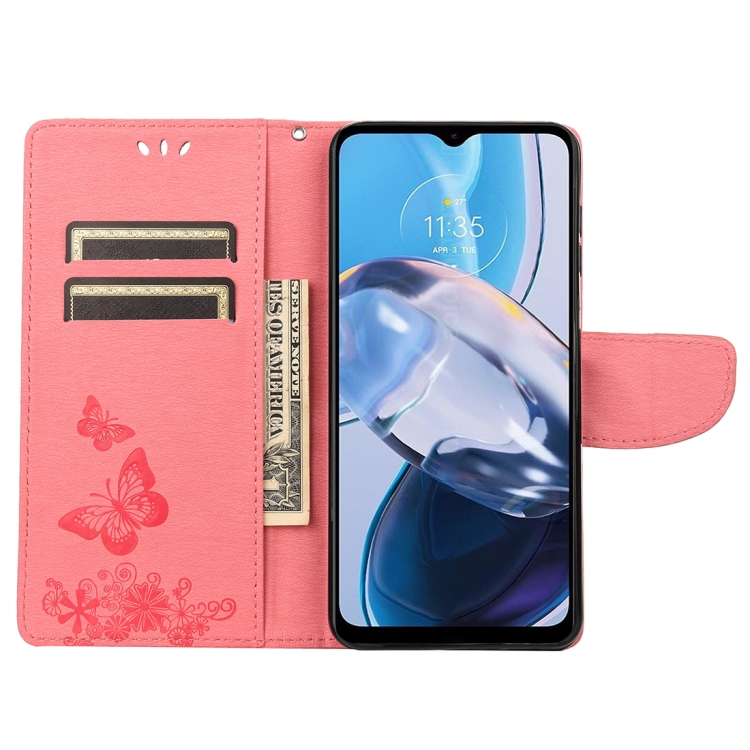 SKLO + PUZDRO 2v1 pre Motorola Moto E22 / E22i - Knižkové BUTTERFLY ružové