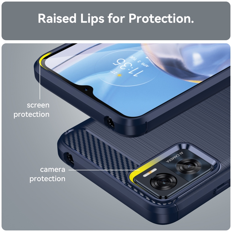SKLO + PUZDRO 2v1 pre Motorola Moto E22 / E22i - Tvrdené CARBON modré