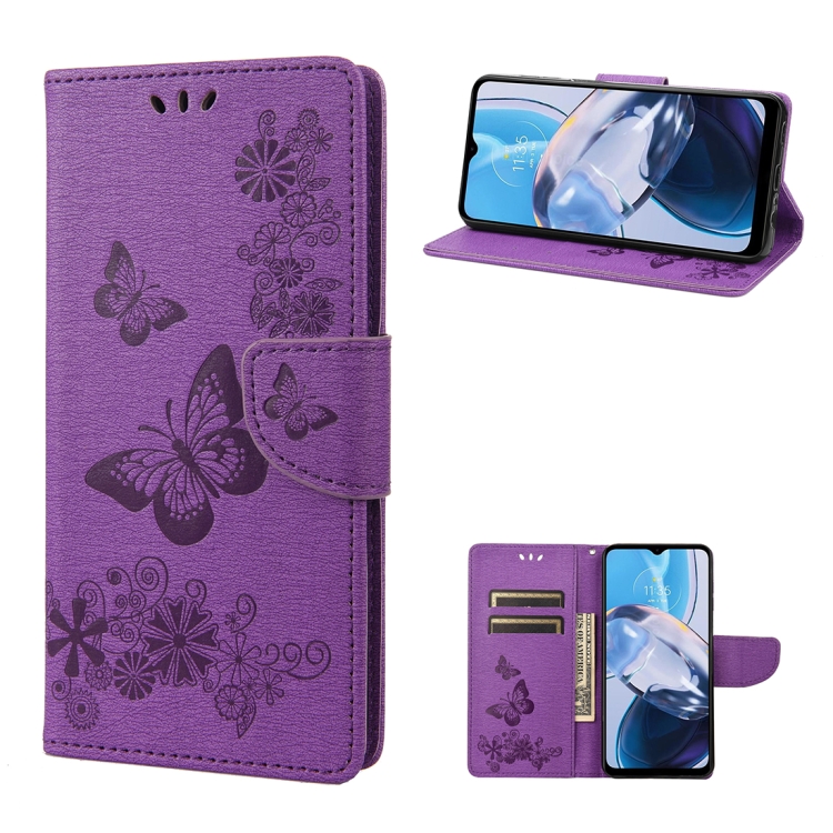 Knižkové puzdro pre Motorola Moto E22 / E22i - BUTTERFLY fialové