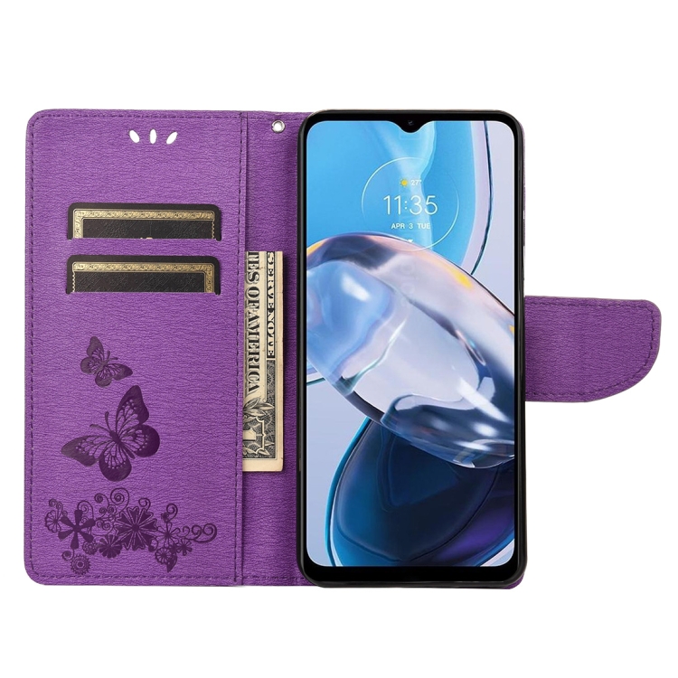 Knižkové puzdro pre Motorola Moto E22 / E22i - BUTTERFLY fialové