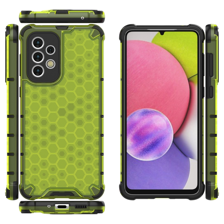SKLO + PUZDRO 2v1 pre Samsung Galaxy A33 5G - Tvrdené HONEYCOMB zelené