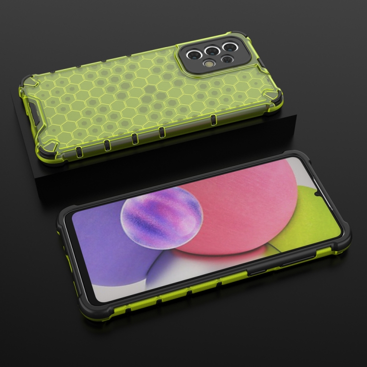SKLO + PUZDRO 2v1 pre Samsung Galaxy A33 5G - Tvrdené HONEYCOMB zelené