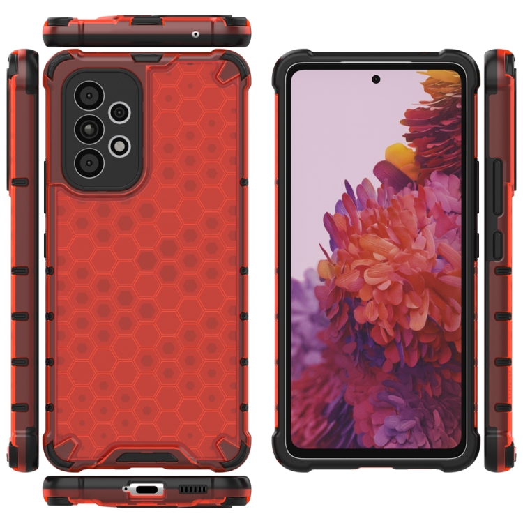 Tvrdený kryt pre Samsung Galaxy A53 5G - HONEYCOMB červený