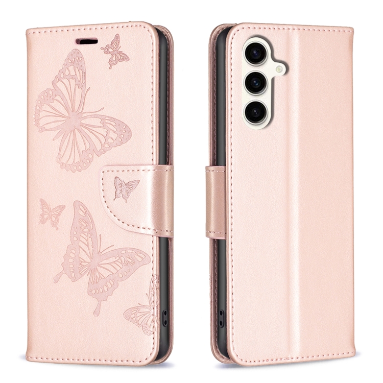 SKLO + PUZDRO 2v1 pre Samsung Galaxy S23 FE - Knižkové puzdro BUTTERFLY rose gold