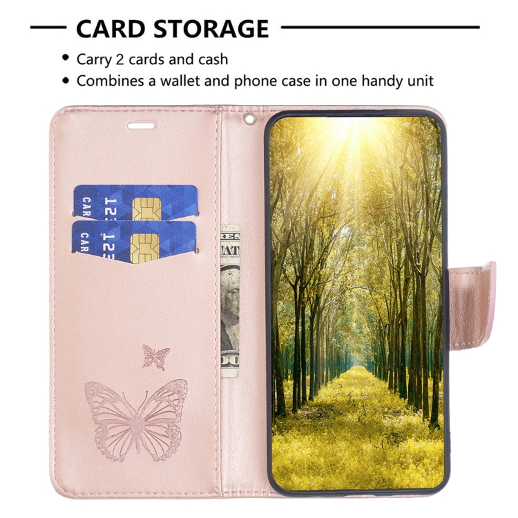 SKLO + PUZDRO 2v1 pre Samsung Galaxy S23 FE - Knižkové puzdro BUTTERFLY rose gold