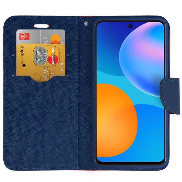 SKLO + PUZDRO 2v1 pre Samsung Galaxy A55 5G - Knižkové puzdro FANCY červeno modré