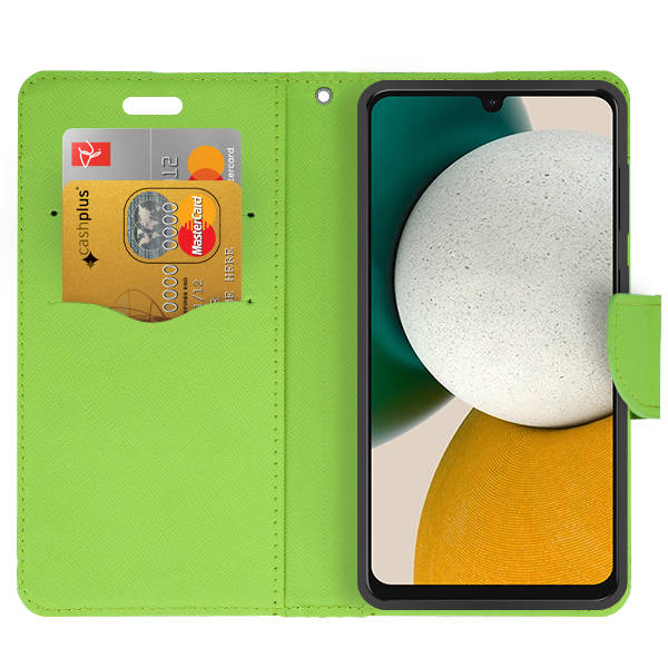 SKLO + PUZDRO 2v1 pre Samsung Galaxy A25 5G - Knižkové puzdro FANCY modro zelené