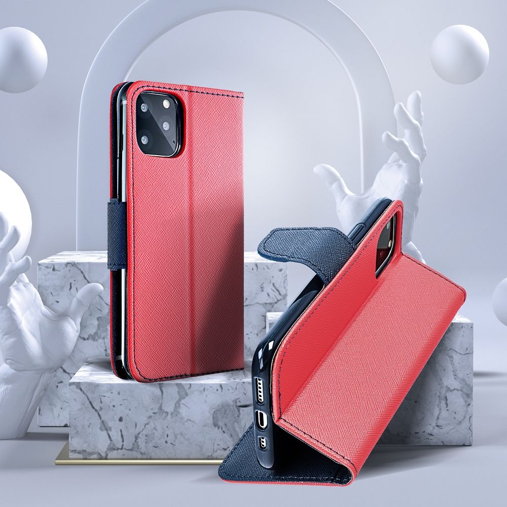 FANCY knižkové puzdro na Apple iPhone 16 Pro červené / tmavomodré