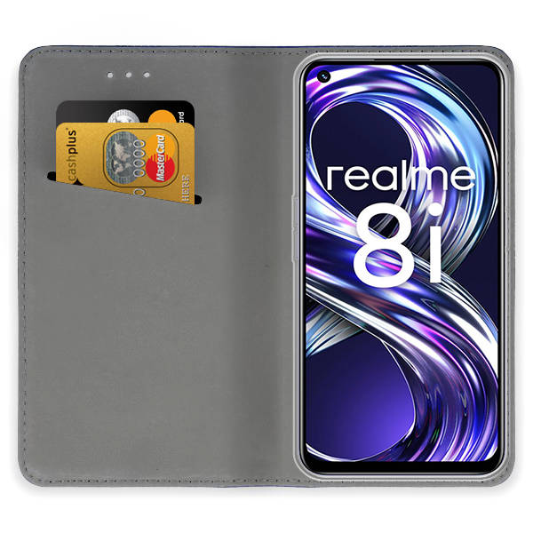 9D SKLO + PUZDRO 2v1 pre Realme 8i - Knižkové SMART MAGNET modré