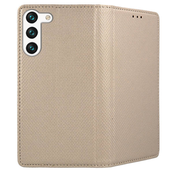 SKLO + PUZDRO 2v1 pre Samsung Galaxy S23 Plus 5G - Knižkové MAGNET zlaté