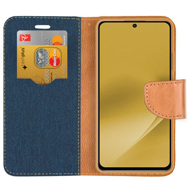 SKLO + PUZDRO 2v1 pre Xiaomi 12 Lite - Knižkové CANVAS modro hnedé