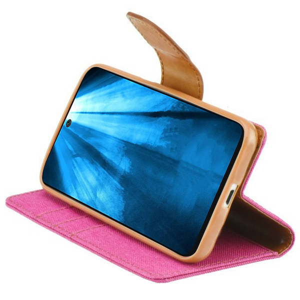 9D SKLO + PUZDRO 2v1 pre Samsung Galaxy A54 5G - Knižkové CANVAS ružovo hnedé