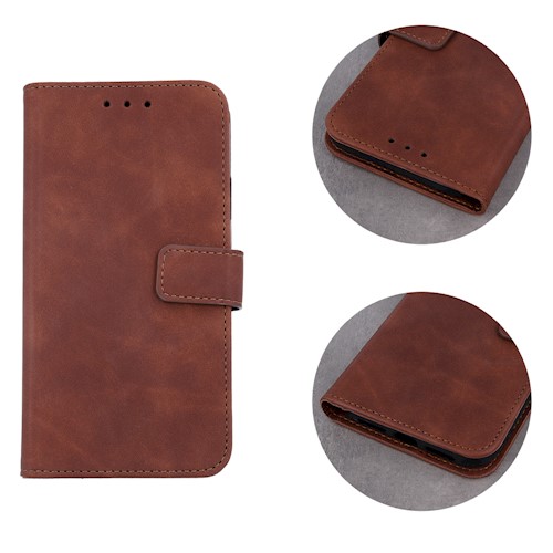 SKLO + PUZDRO 2v1 pre Xiaomi Redmi 12C - Knižkové puzdro Velvet hnedé