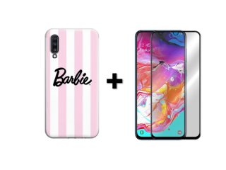 9D SKLO + PÚZDRO 2v1 pre Samsung Galaxy A70 Barbie ružovo biele