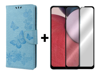 SKLO + PUZDRO 2v1 pre Samsung Galaxy A14 / A14 5G - Knižkové Butterfly modré