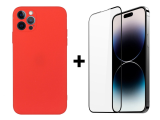SKLO + PUZDRO 2v1 pre iPhone 15 Pro Max - Silikónové červené