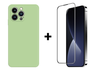 SKLO + PUZDRO 2v1 pre iPhone 15 Pro - Silikónové zelené
