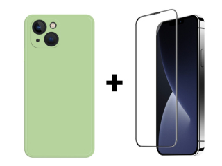 SKLO + PUZDRO 2v1 pre iPhone 15 - Silikónové zelené