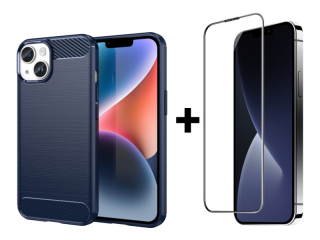 SKLO + PUZDRO 2v1 pre iPhone 15 - CARBON modré