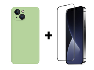 SKLO + PUZDRO 2v1 pre iPhone 15 Plus - Silikónové zelené