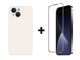 SKLO + PUZDRO 2v1 pre iPhone 15 Plus - Silikónové bežové