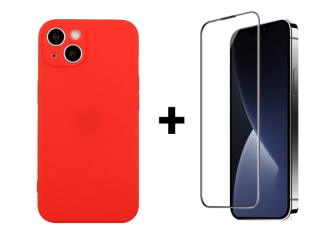SKLO + PUZDRO 2v1 pre iPhone 15 Plus - Silikónové červené