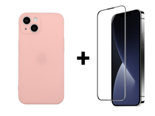 SKLO + PUZDRO 2v1 pre iPhone 15 Plus - Silikónové ružové