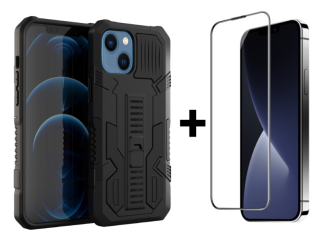 SKLO + PUZDRO 2v1 pre iPhone 15 Plus - Tvrdené WARRIOR čierne
