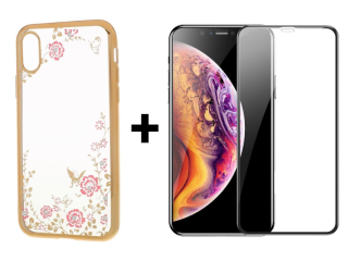9D SKLO + KRYT 2v1 pre Apple iPhone X , XS -  DIAMOND zlatý