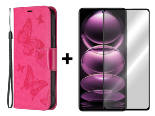 SKLO + PUZDRO 2v1 pre Xiaomi Redmi Note 12 Pro 5G - Knižkové BUTTERFLY ružové