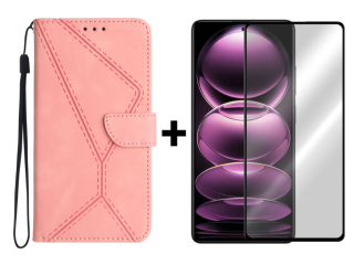 SKLO + PUZDRO 2v1 pre Xiaomi Redmi Note 12 5G - Knižkové STITCHING ružové