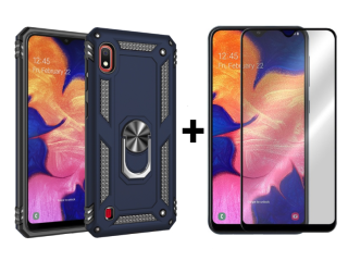 SKLO + PUZDRO 2v1 pre Samsung Galaxy A10 - Tvrdené RING ARMOR modré