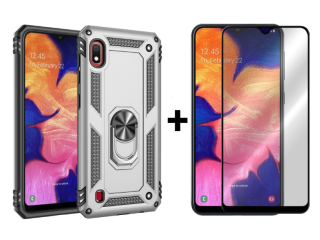 SKLO + PUZDRO 2v1 pre Samsung Galaxy A10 - Tvrdené RING ARMOR sivé