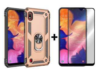 SKLO + PUZDRO 2v1 pre Samsung Galaxy A10 - Tvrdené RING ARMOR zlaté