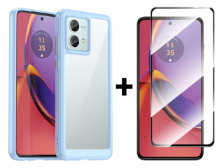 SKLO + PUZDRO 2v1 pre Motorola Moto G84 5G - Tvrdené FRAME modré