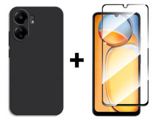 SKLO + PUZDRO 2v1 pre Xiaomi Redmi 13C - Silikónové čierne