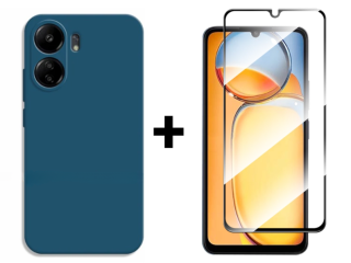 SKLO + PUZDRO 2v1 pre Xiaomi Redmi 13C - Silikónové modré