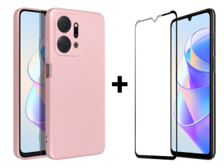 9D SKLO + PUZDRO 2v1 pre Honor X7a - Silikónové METALLIC ružové