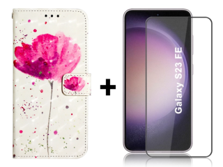 SKLO + PUZDRO 2v1 pre Samsung Galaxy S23 FE - Knižkové puzdro INK FLOWER