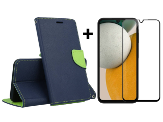 SKLO + PUZDRO 2v1 pre Samsung Galaxy A15 / A15 5G - Knižkové puzdro FANCY modro zelené
