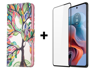 SKLO + PUZDRO 2v1 pre Motorola Moto G34 5G - Knižkové puzdro INK Tree