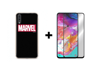 9D SKLO + PÚZDRO 2v1 pre Samsung Galaxy A70 MARVEL